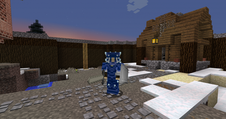 a screenshot from minecraft showing a small wood village