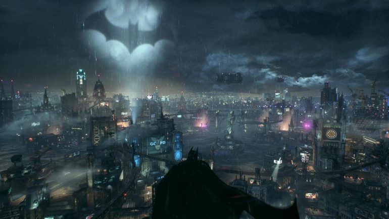 a screenshot from Arkham City showcasing Gotham