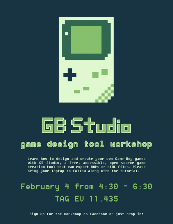 a poster for the gb studio workshop, which contains most of the information listed below