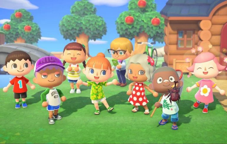 a screenshot from animal crossing featuring a collection of characters in various activities