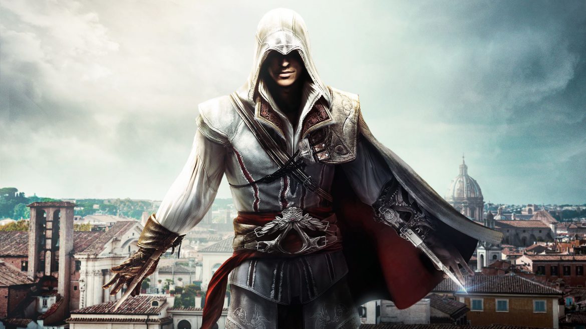 a screenshot from assassin's creed featuring the protagonist, a hooded figure, wielding a pair of wrist blades.
