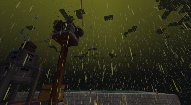 a screenshot from minecraft featuring a black sky and acid rain