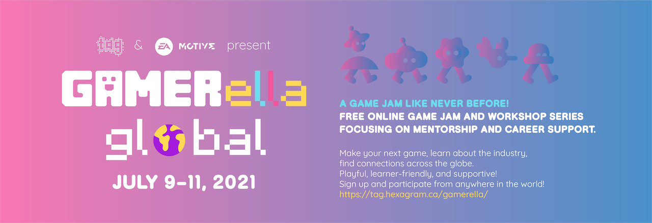 GAMERella Global event info, logo and cute characters
